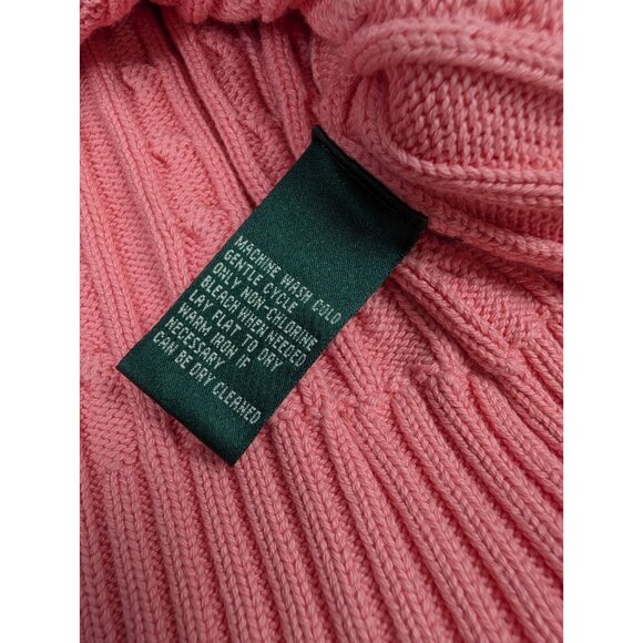 Vtg Lauren Ralph Lauren women's small Cable Knit Sweater crop Pink Coral READ - Picture 6 of 14